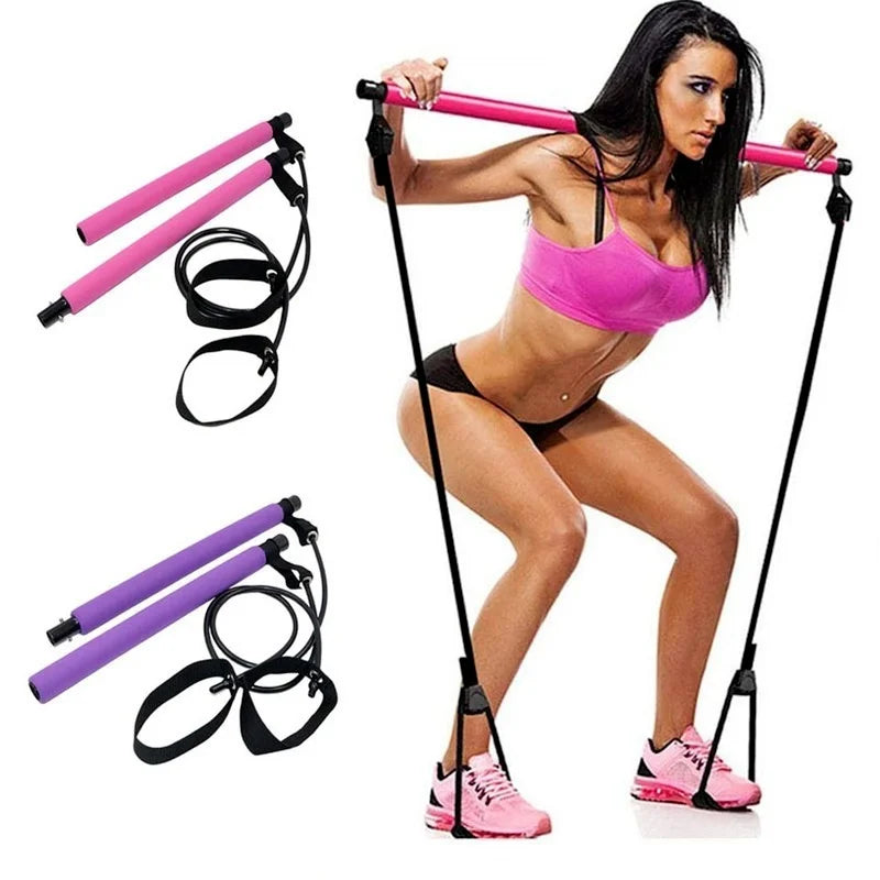 Versatile Portable Yoga Pilates Bar with Adjustable Resistance Bands for Comprehensive Home Workouts