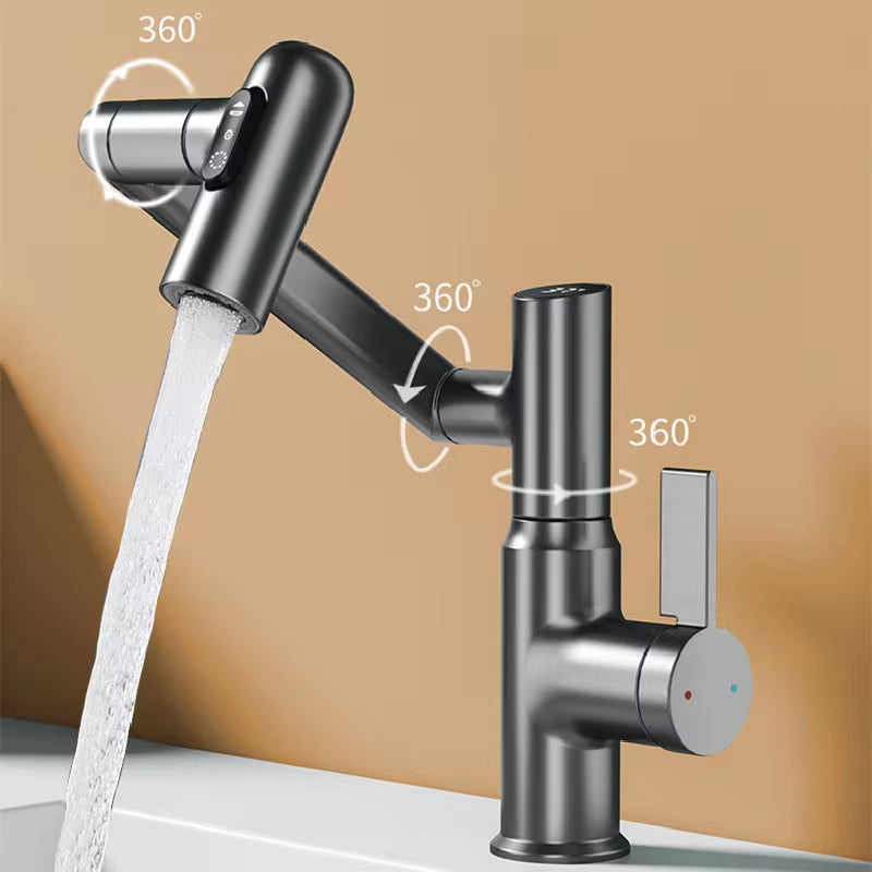 Digital Display LED Basin Faucet with 360° Rotation - Multi-Function Stream Sprayer for Hot and Cold Water in Your Bathroom