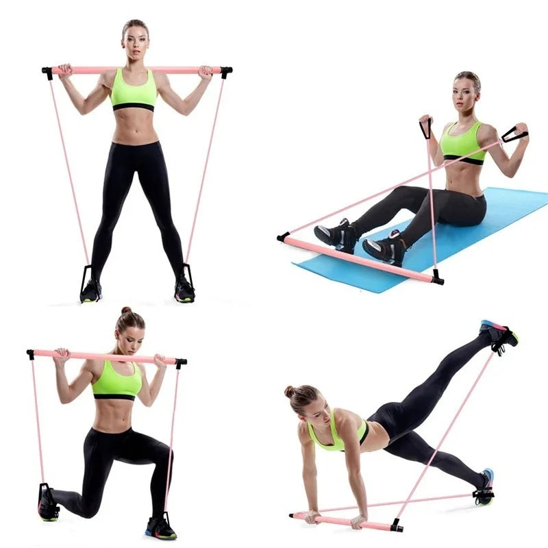 Versatile Portable Yoga Pilates Bar with Adjustable Resistance Bands for Comprehensive Home Workouts