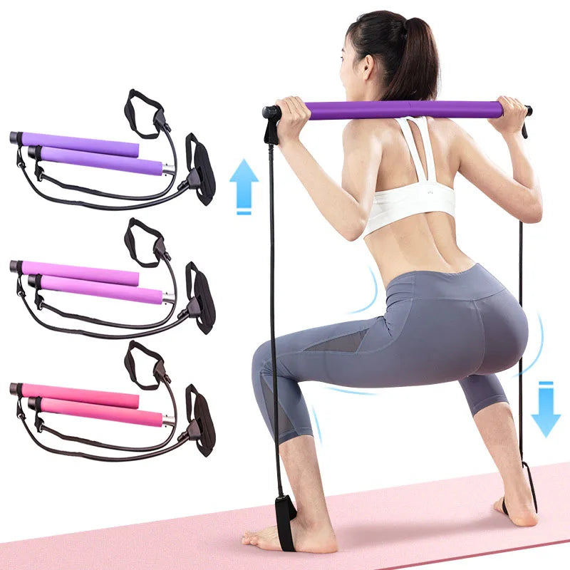 Versatile Portable Yoga Pilates Bar with Adjustable Resistance Bands for Comprehensive Home Workouts