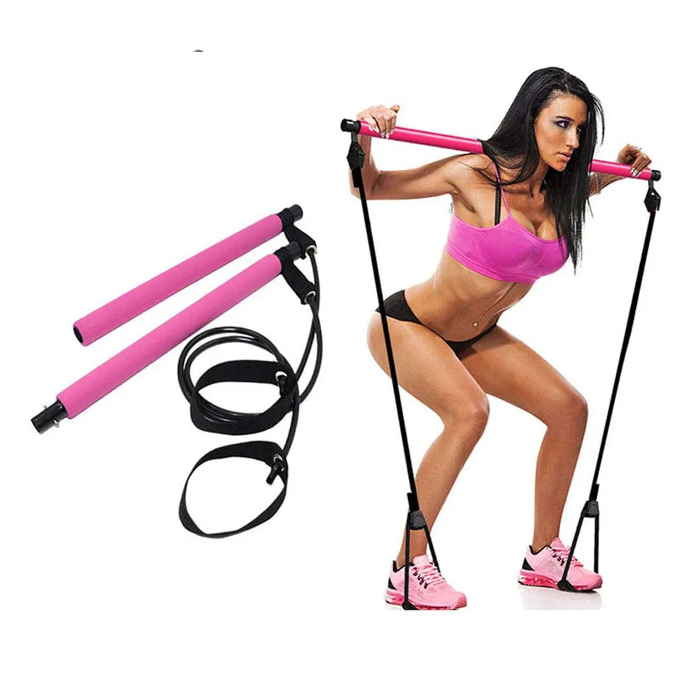 Versatile Portable Yoga Pilates Bar with Adjustable Resistance Bands for Comprehensive Home Workouts