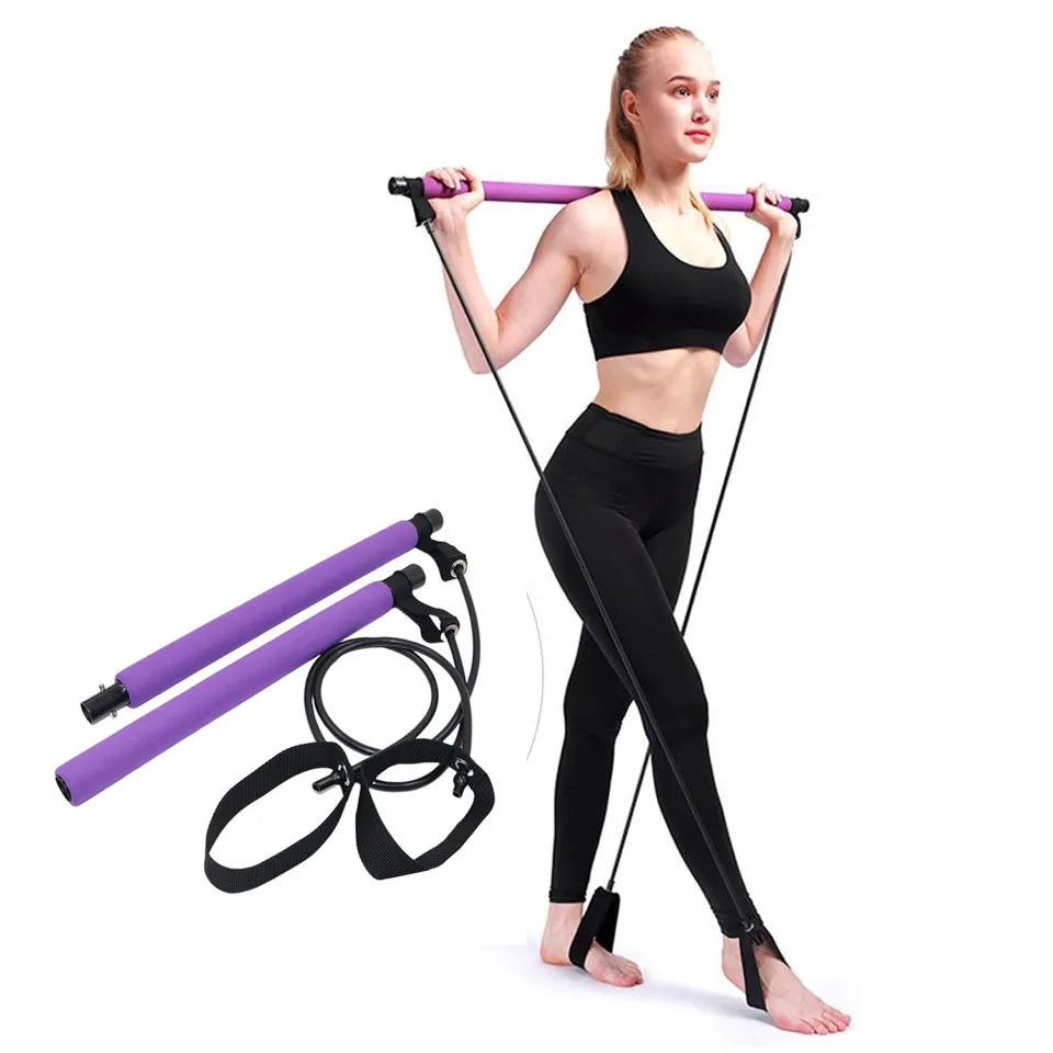 Versatile Portable Yoga Pilates Bar with Adjustable Resistance Bands for Comprehensive Home Workouts