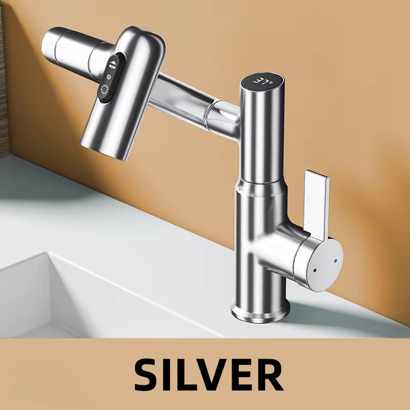 Digital Display LED Basin Faucet with 360° Rotation - Multi-Function Stream Sprayer for Hot and Cold Water in Your Bathroom