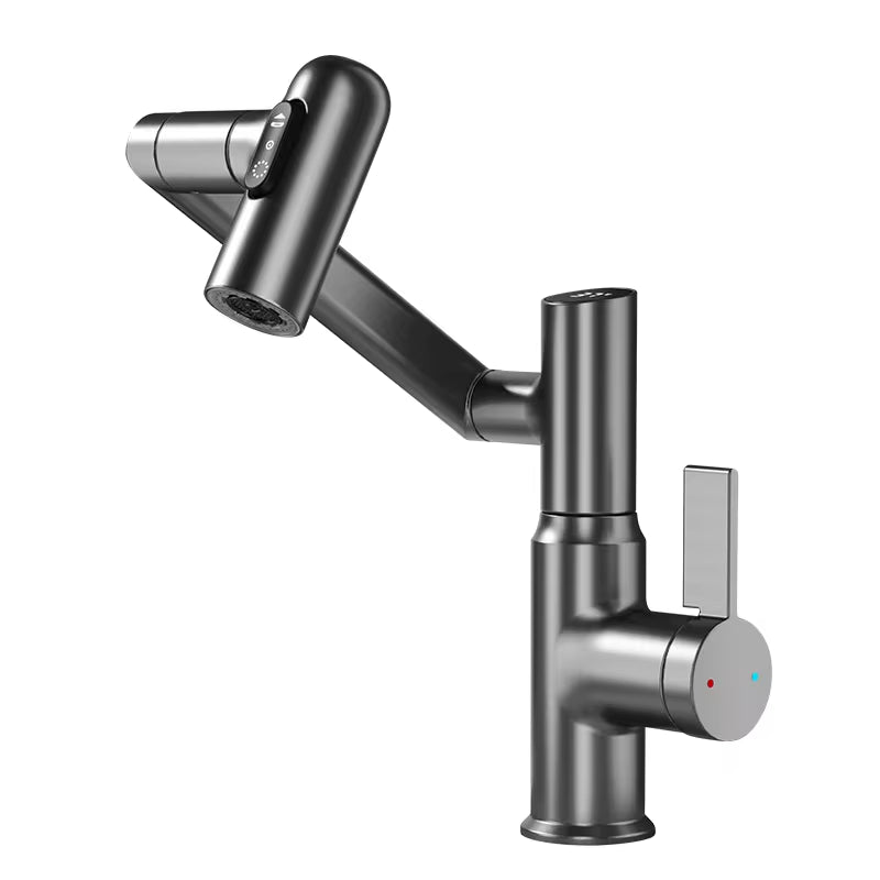 Digital Display LED Basin Faucet with 360° Rotation - Multi-Function Stream Sprayer for Hot and Cold Water in Your Bathroom