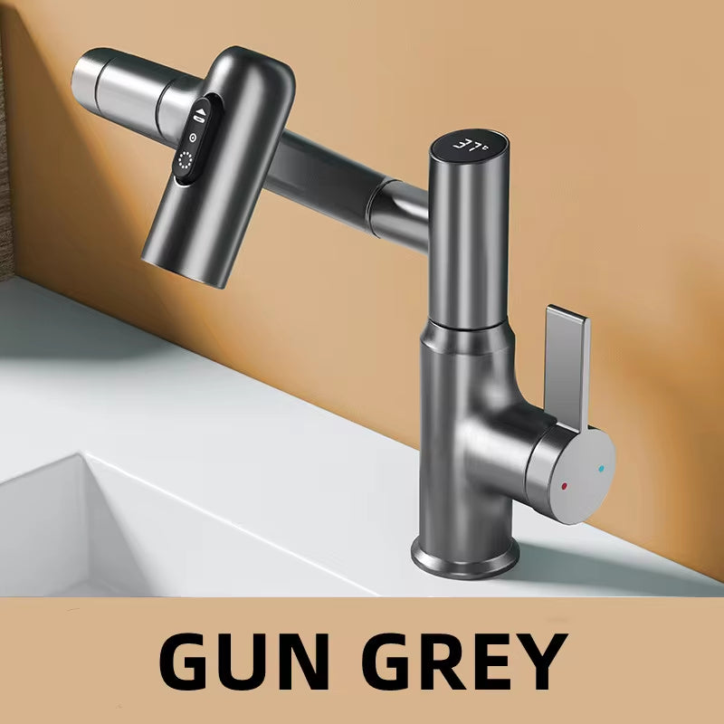 Digital Display LED Basin Faucet with 360° Rotation - Multi-Function Stream Sprayer for Hot and Cold Water in Your Bathroom