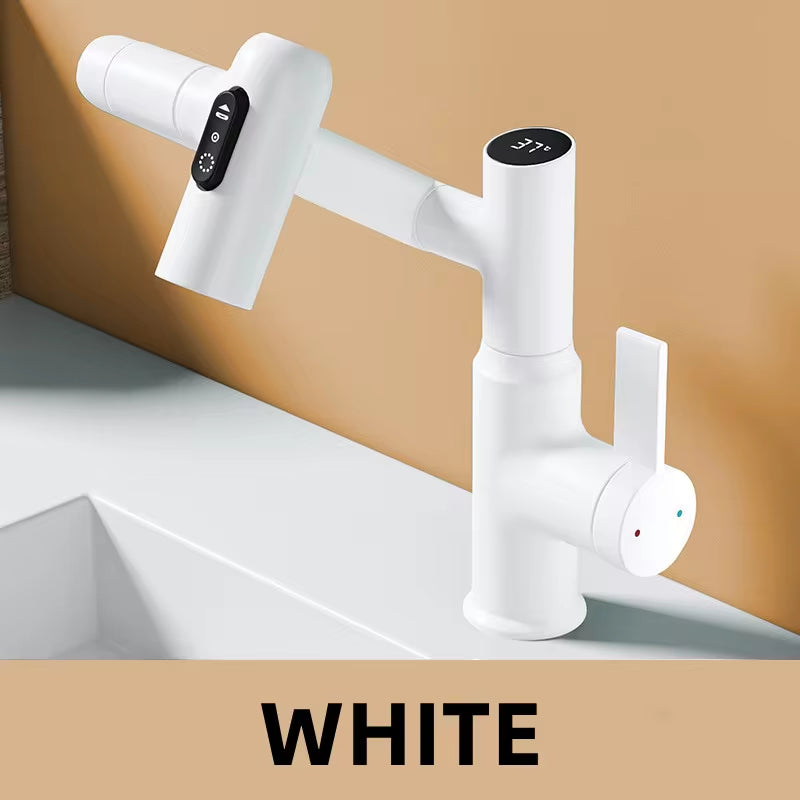 Digital Display LED Basin Faucet with 360° Rotation - Multi-Function Stream Sprayer for Hot and Cold Water in Your Bathroom