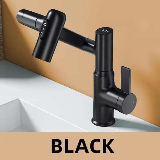 Digital Display LED Basin Faucet with 360° Rotation - Multi-Function Stream Sprayer for Hot and Cold Water in Your Bathroom