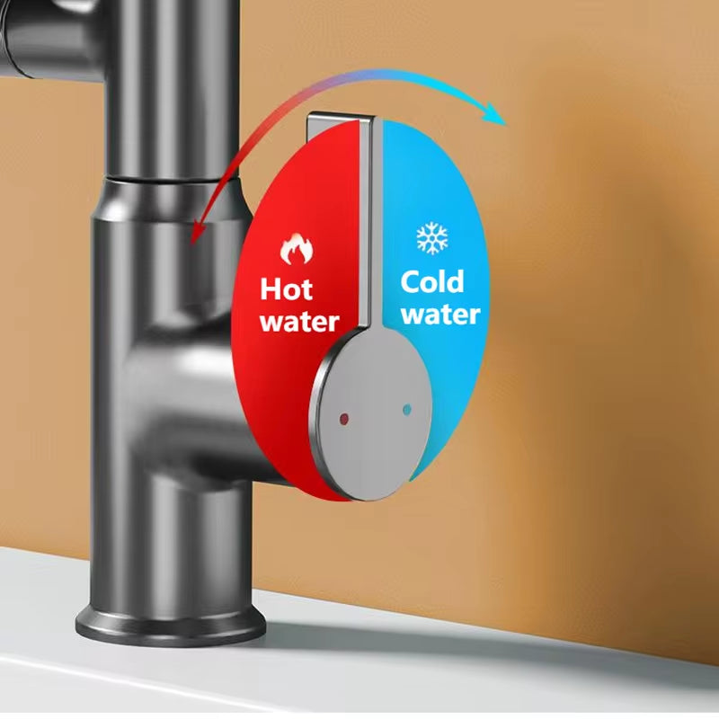 Digital Display LED Basin Faucet with 360° Rotation - Multi-Function Stream Sprayer for Hot and Cold Water in Your Bathroom